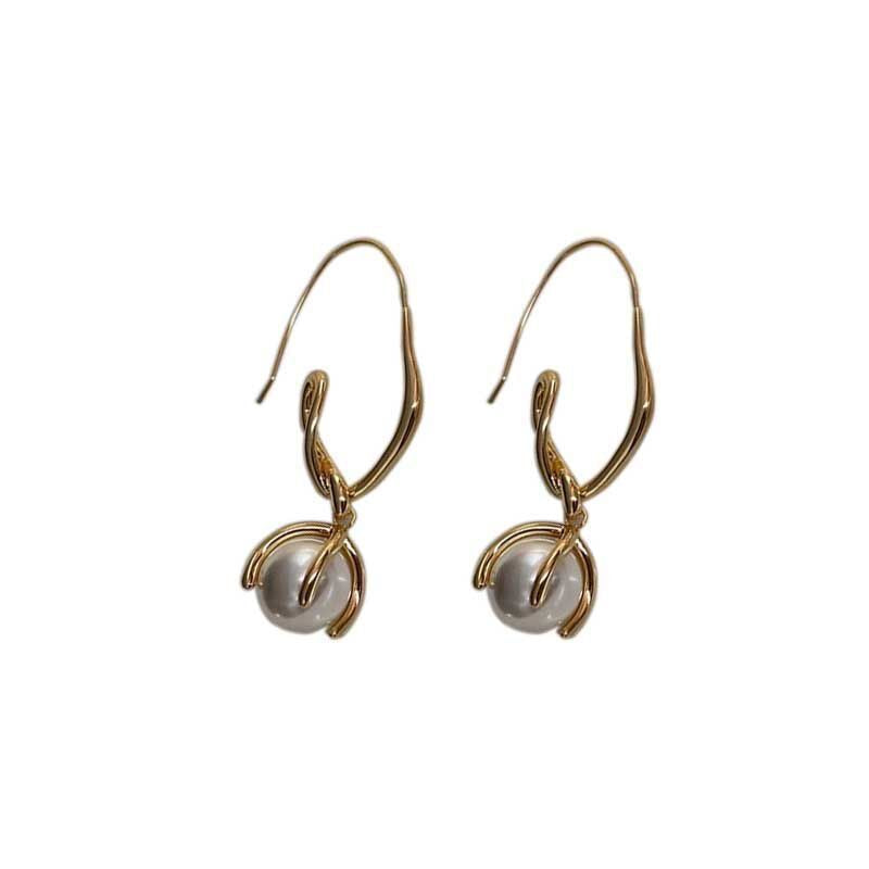Women's Trendy Twisted Line Pearl Unique Light Luxury Minority High-grade Earrings