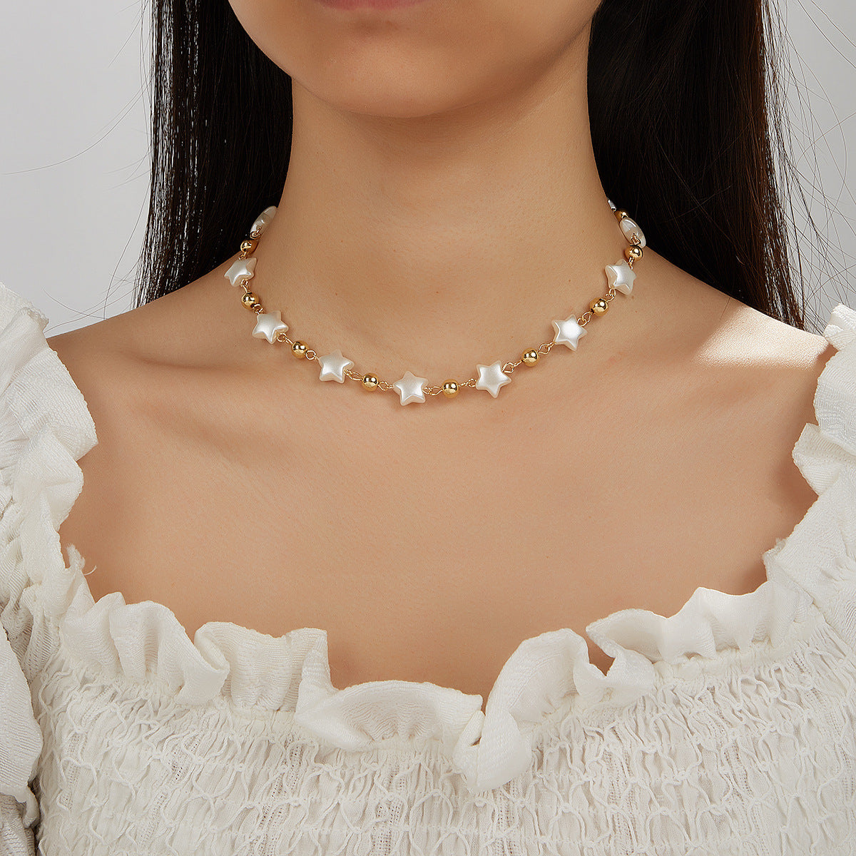 Natural Pearl Stitching Stars Single-layer Five-pointed Necklace