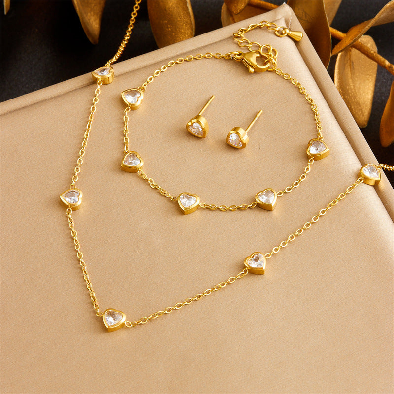 Exquisite Gold-plated Stainless Steel Love Pearl Flower Butterfly Jewelry Set