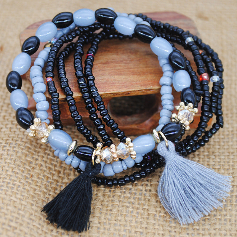 Bohemian Ethnic Style Beaded Set Tassel Bracelets