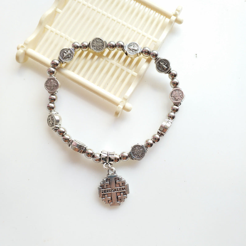Women's & Men's More Than Cross Crystal Alloy Elastic Bracelet