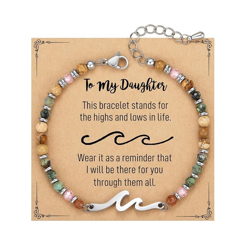 Women's Natural Stone Beaded Cross Lobster Buckle Adjustable Band Bracelet