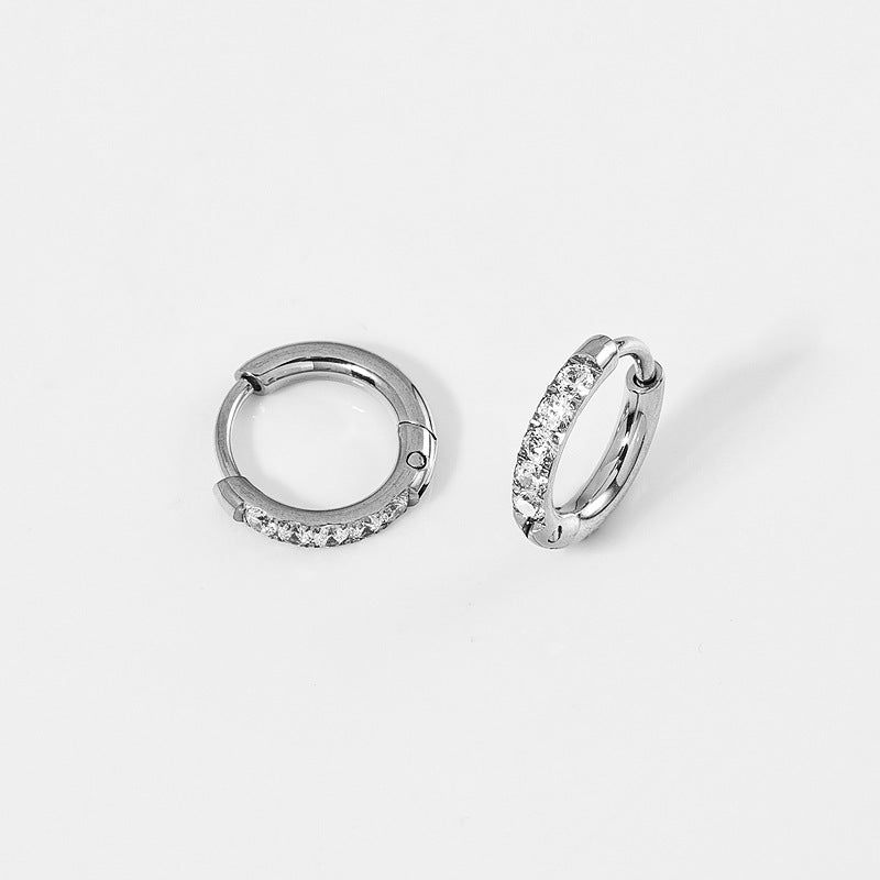 High Quality Carved Stainless Steel Studded With Zircon Titanium Earrings