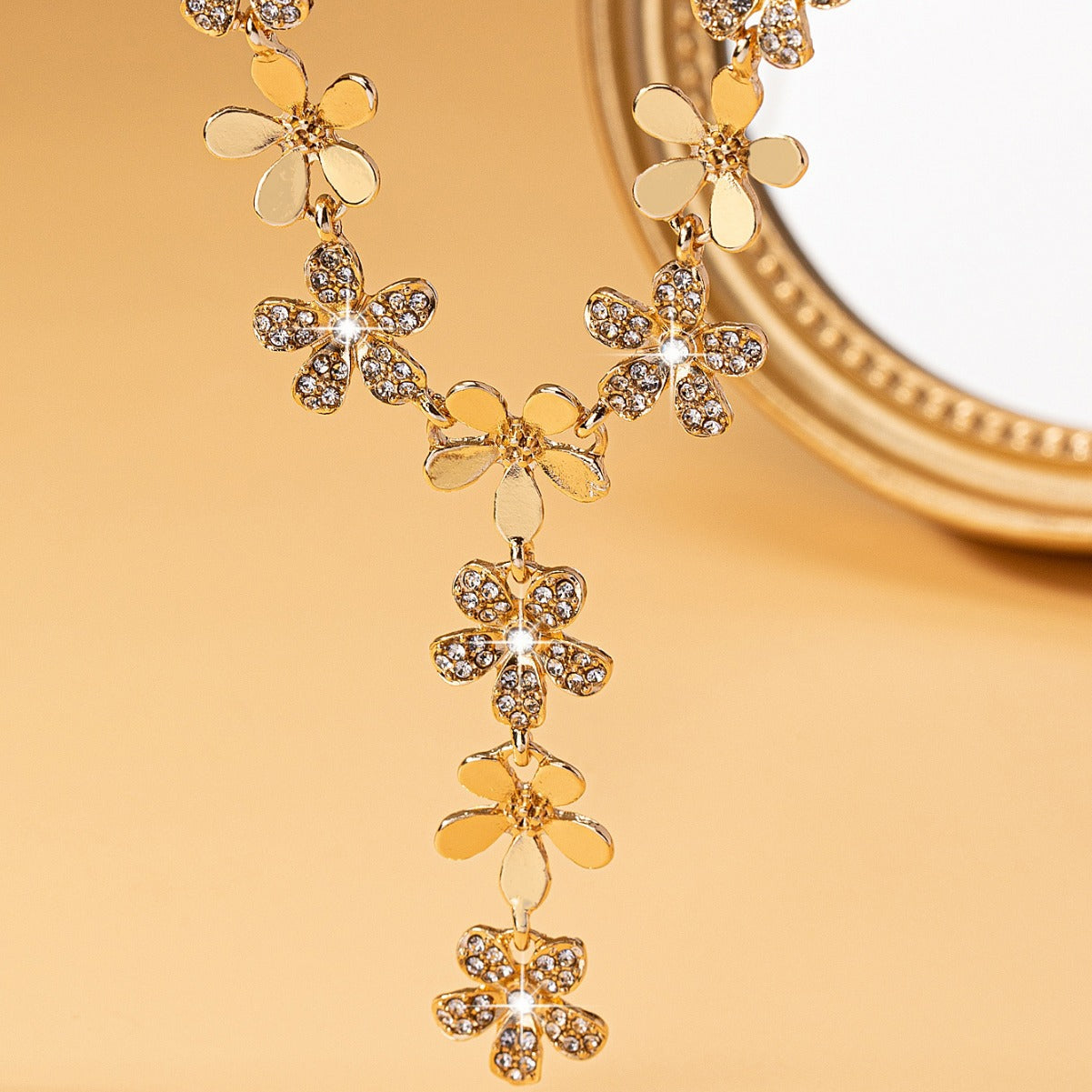 Women's Full Diamond Flower Temperament Twin Double Necklaces