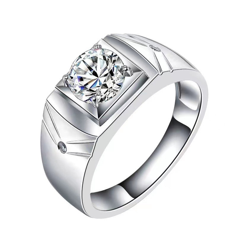 Men's Diamond Single Simulation Karat Wedding Classic Temperament Ring