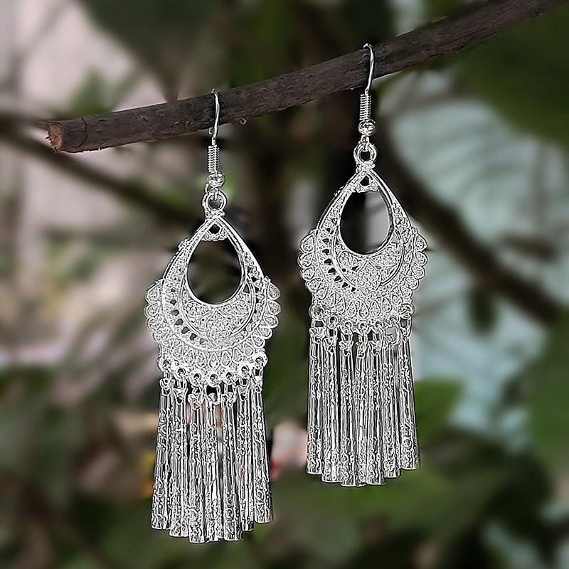 Imitation Sier Miao Minority Tourist Attractions Bohemian Exaggerated Long Leaves Earrings