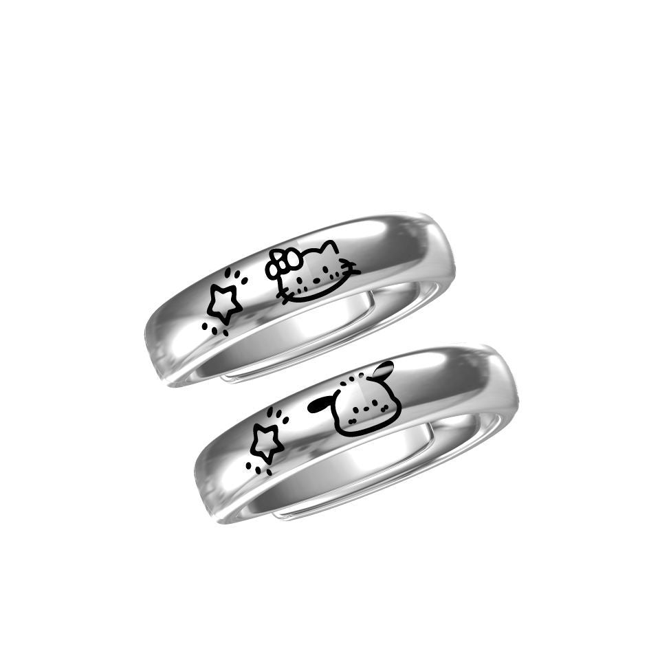 Cute Pacha Dog Female Sweet Hello Kitty Couple Pair Rings