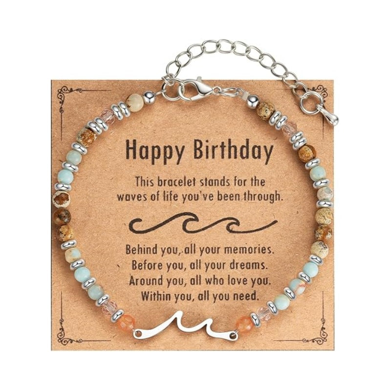 Women's Natural Stone Beaded Cross Lobster Buckle Adjustable Band Bracelet