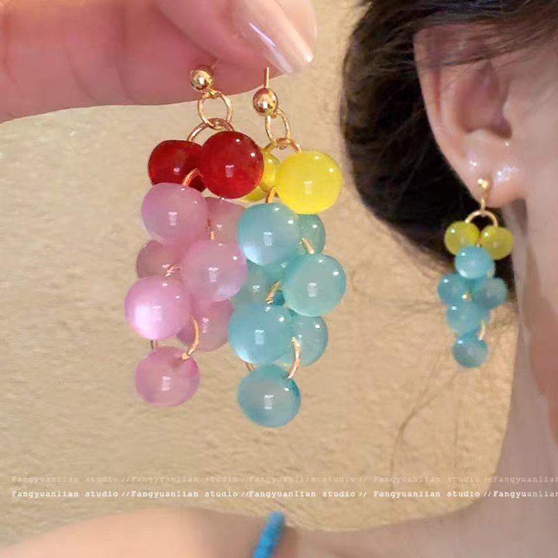 Colored Series Grape Unique Beautiful Feeling Earrings