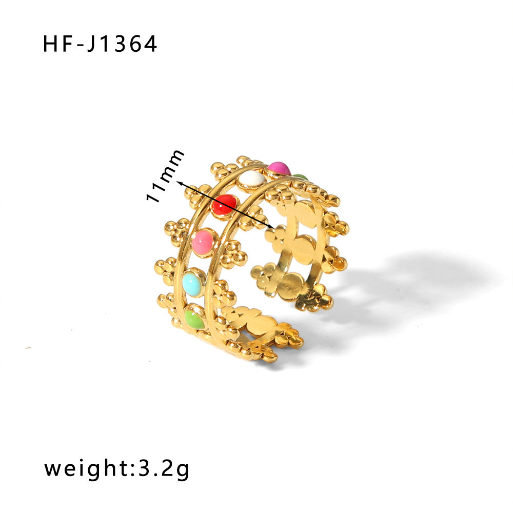 Women's Open Drop Oil Personality Inlaid Zircon Stainless Ring