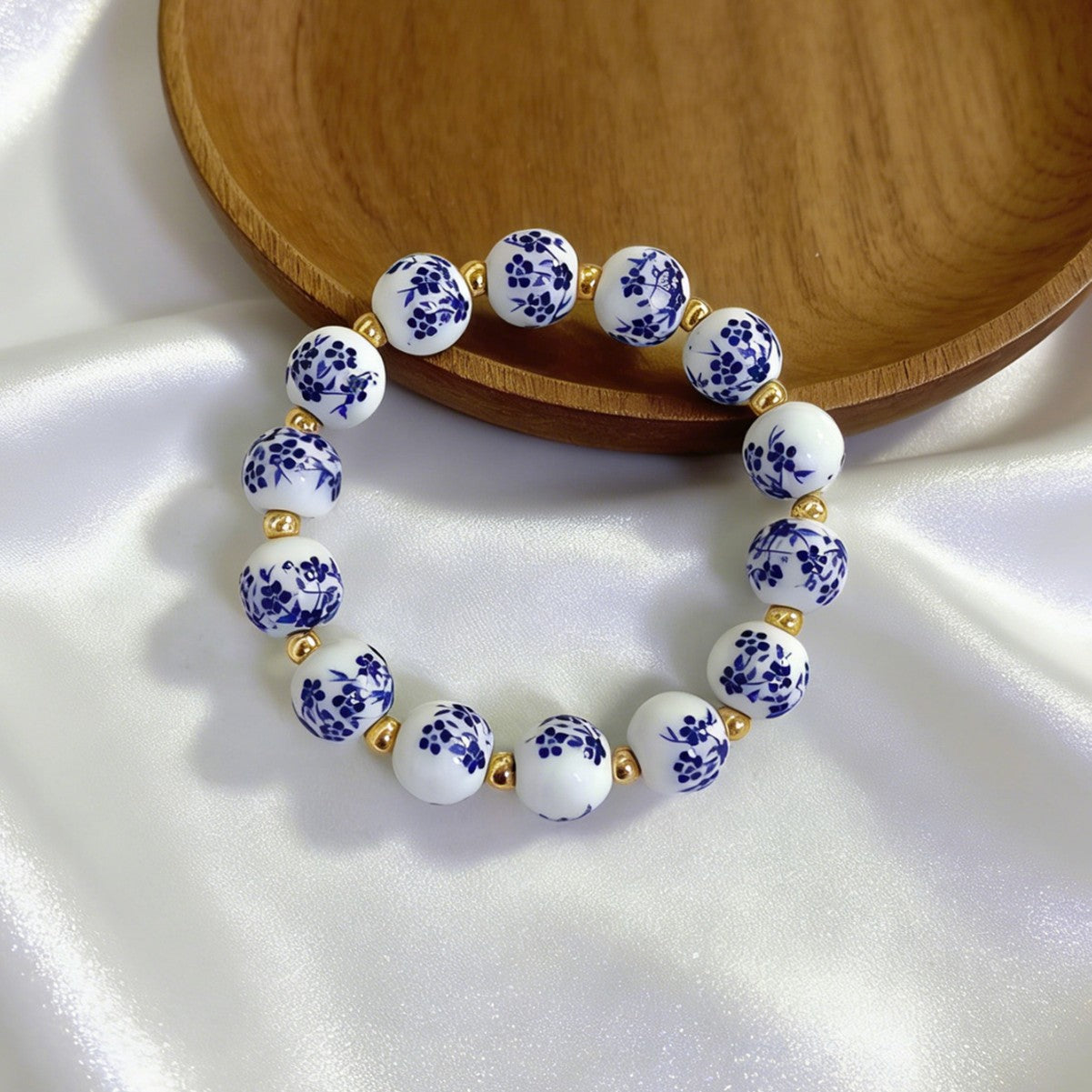 Men's Blue White Porcelain Pattern Lady Literature Antique Bracelet