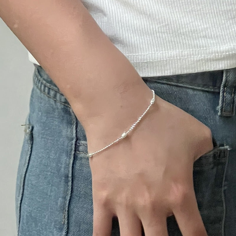 Women's Exquisite Sterling Sier Snake Bones Chain Ball Stitching Asymmetric Light Bracelet