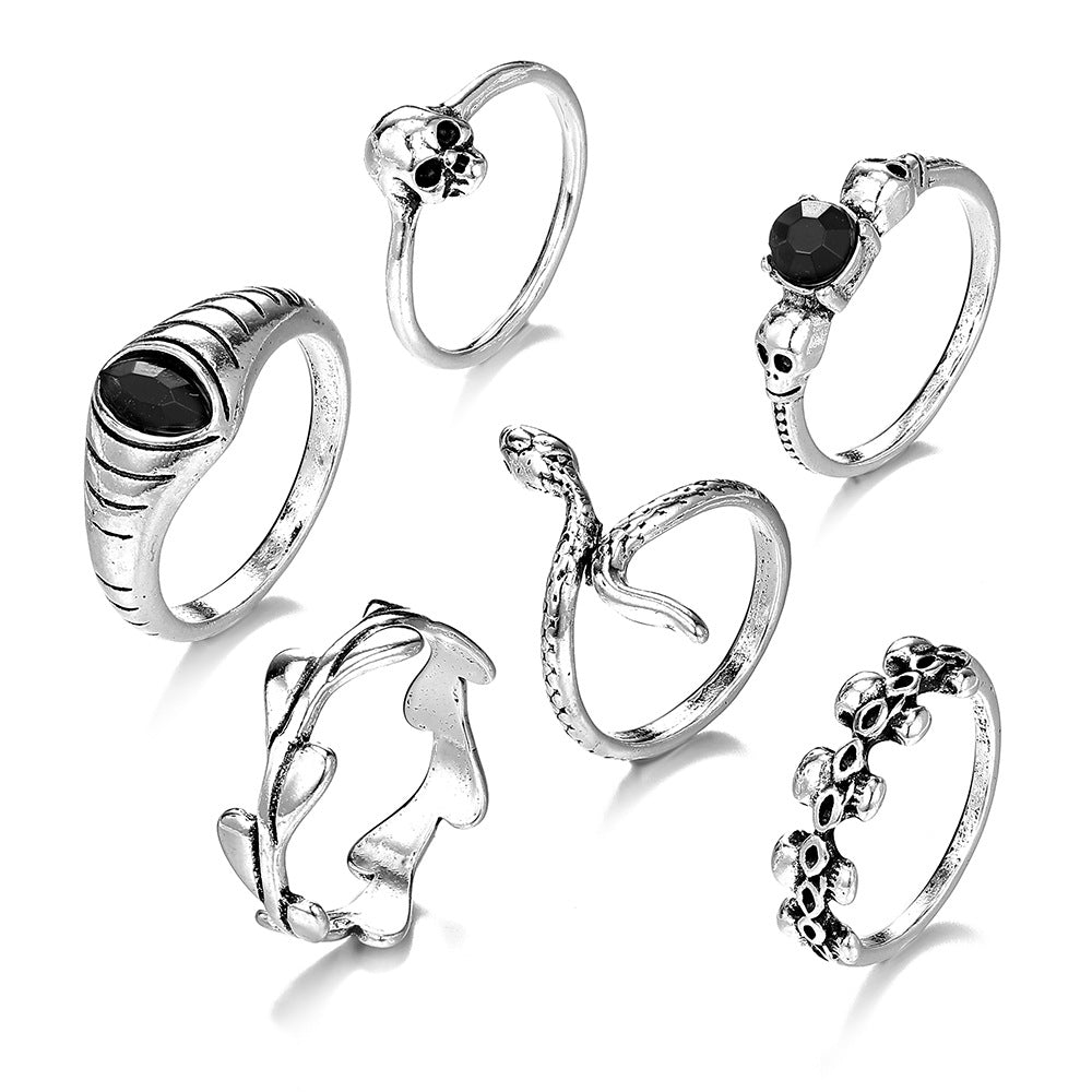 Skull Simulated Snakes Geometric Cross Fashion Retro Style Personality Ring