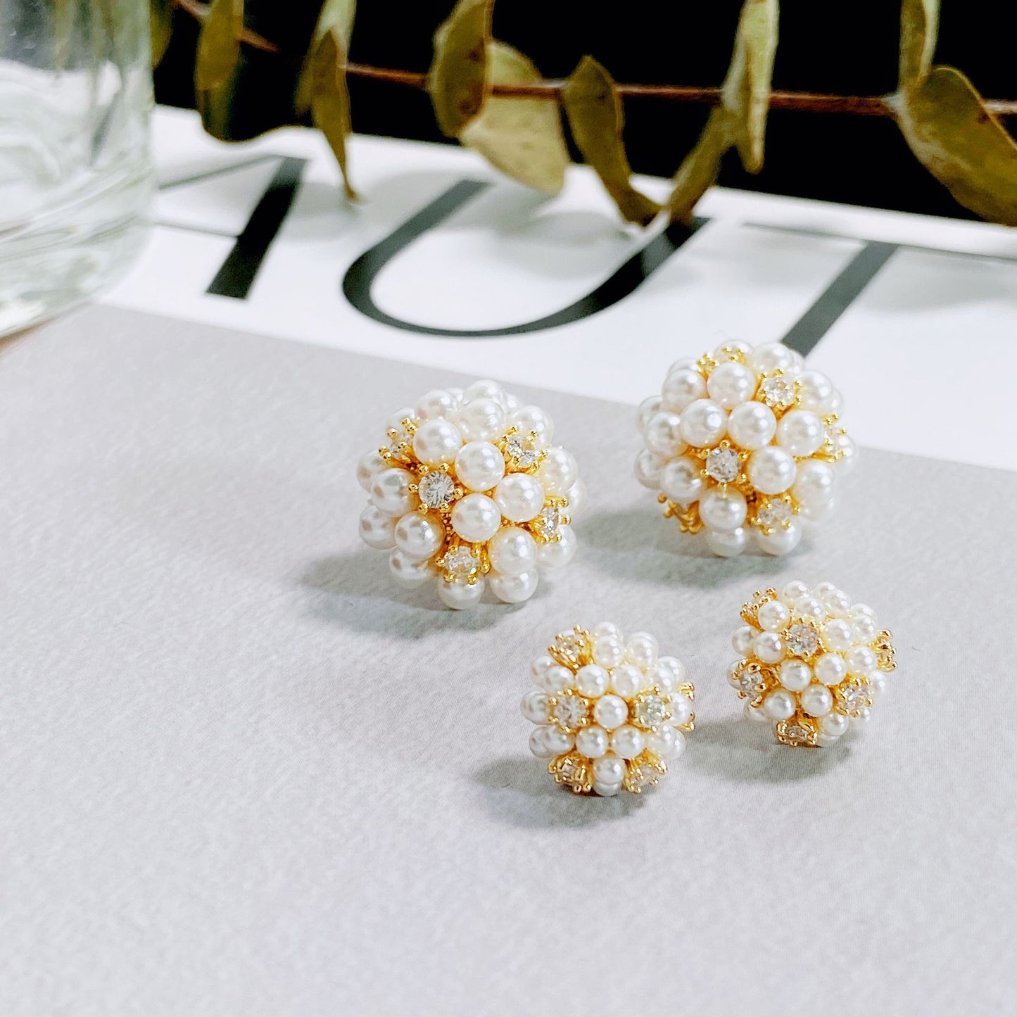 Bridal Bouquet Pearl Diamond Ball Ear Sier Needle Small Refined Rings