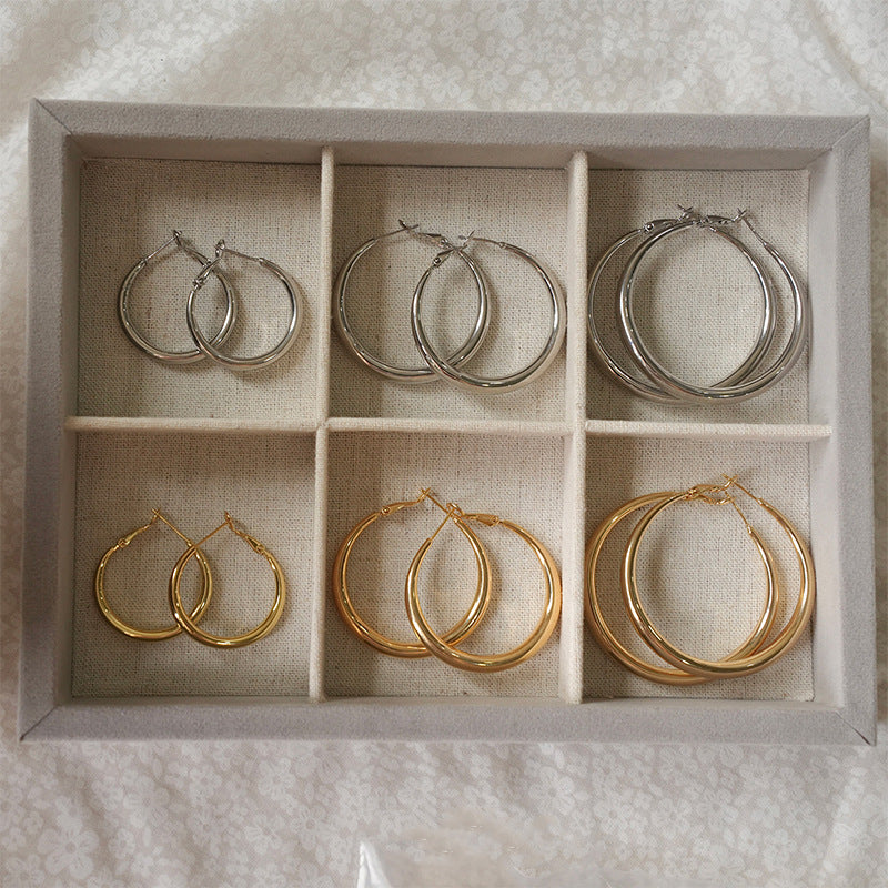 Women's High-grade Style Beautiful Circle Metal Large Simple Round Ear Earrings