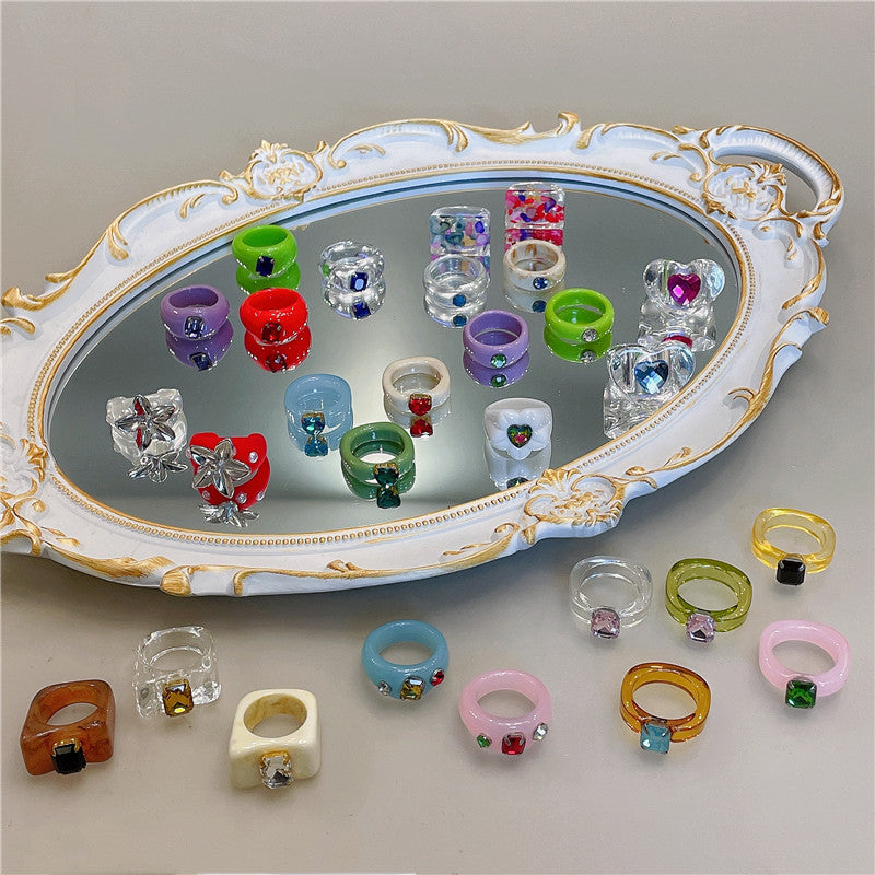 Candy Color Resin Acrylic Gemstone Transparent Rings