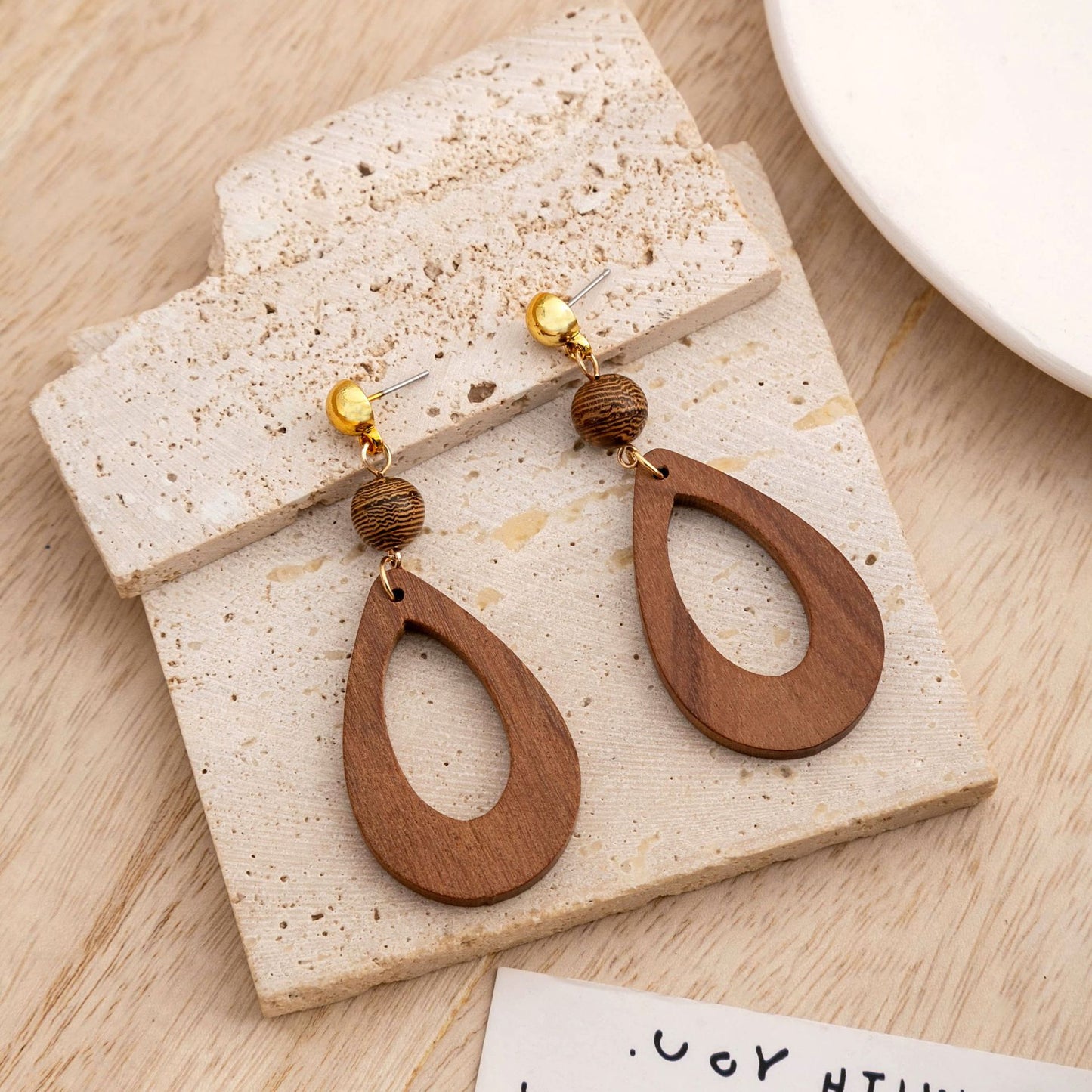 Women's Wooden Retro Simplicity Exaggeration Hollow Design Round Wood Earrings