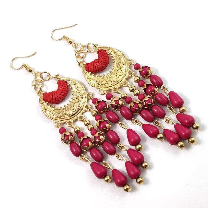 Resource Korean Fashion Crescent-shaped Bohemian Water Drop Tassel Earrings