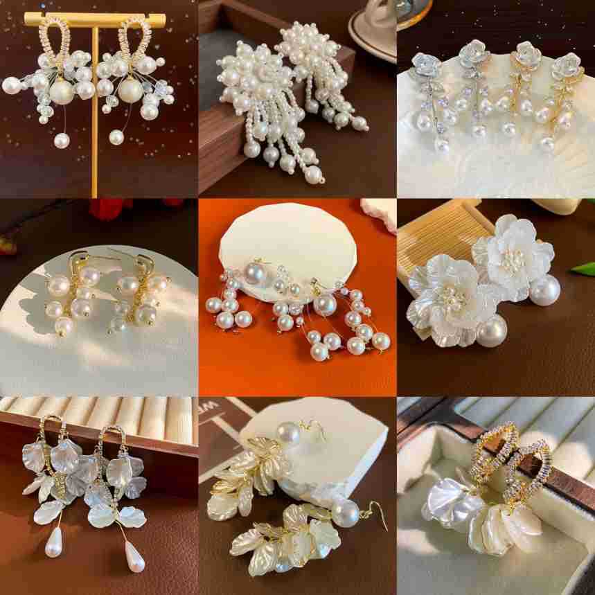 Women's Seaside Vacation Style High-grade Pearl Crystal Tassel Earrings