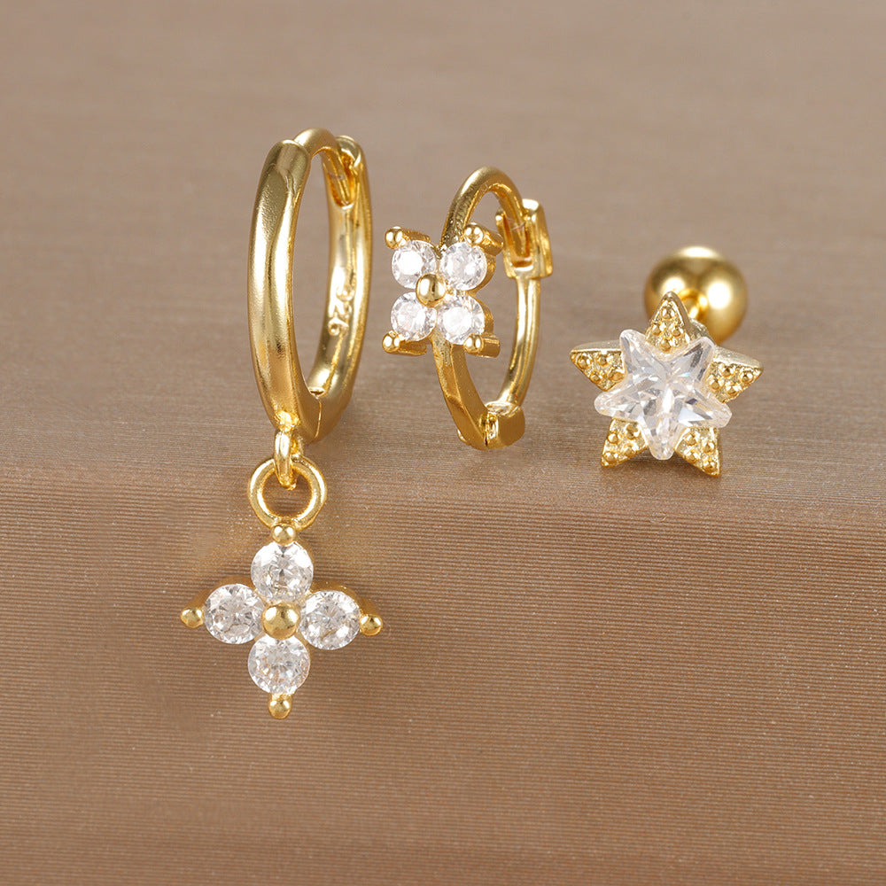 Women's Ear Micro Inlaid Zircon Flower Suit Light Rings