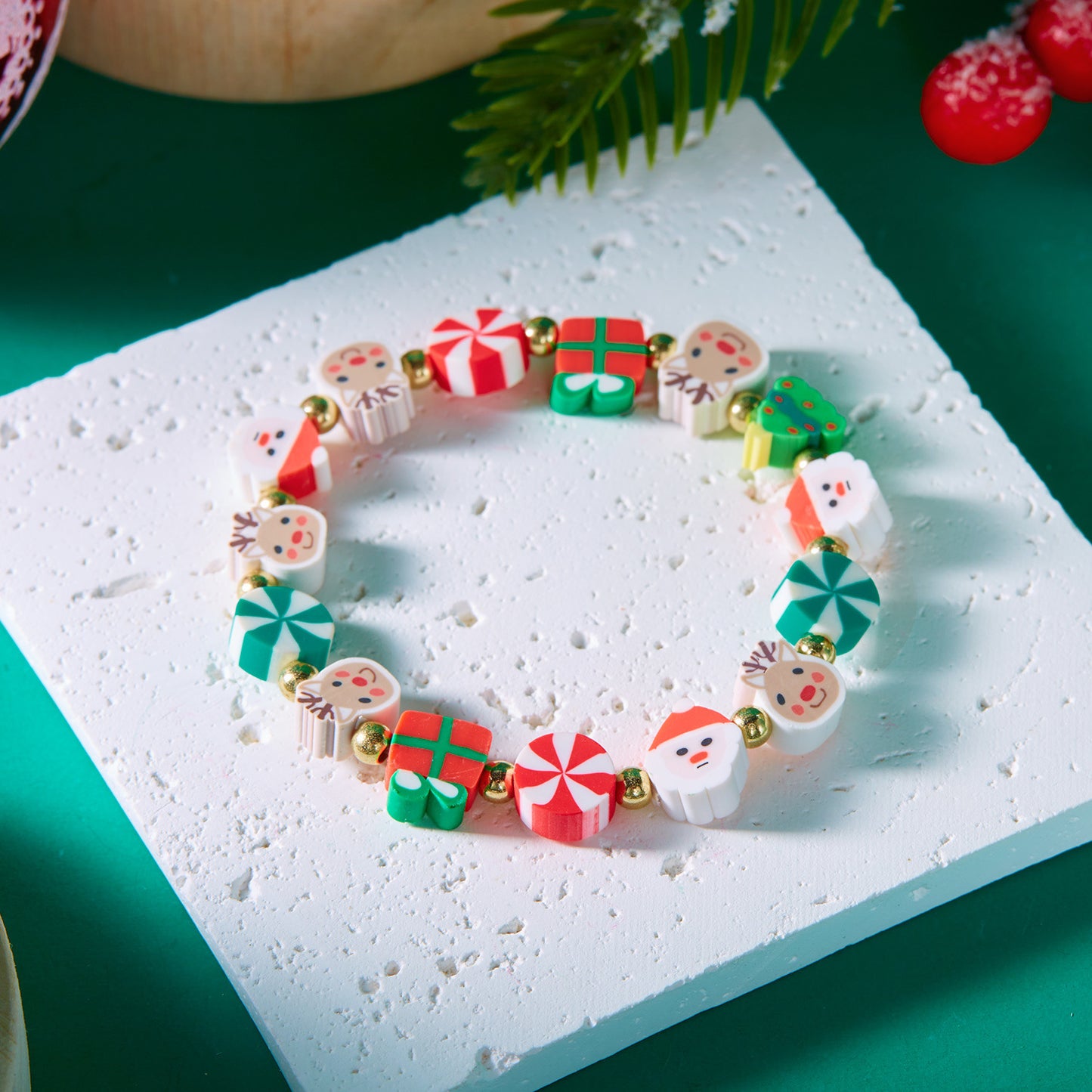 Christmas Fashion Polymer Clay Santa Snowman Bracelets