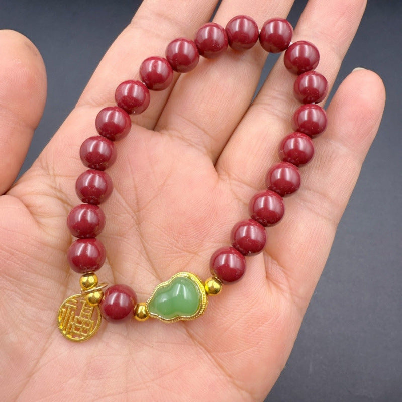 Women's Cinnabar Female Life Safety Gourd Fu Lu Fortune String Bracelets