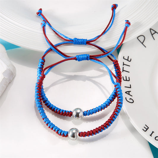 Women's & Men's Ball Round Beads Baseball Football Sports Woven Bracelets