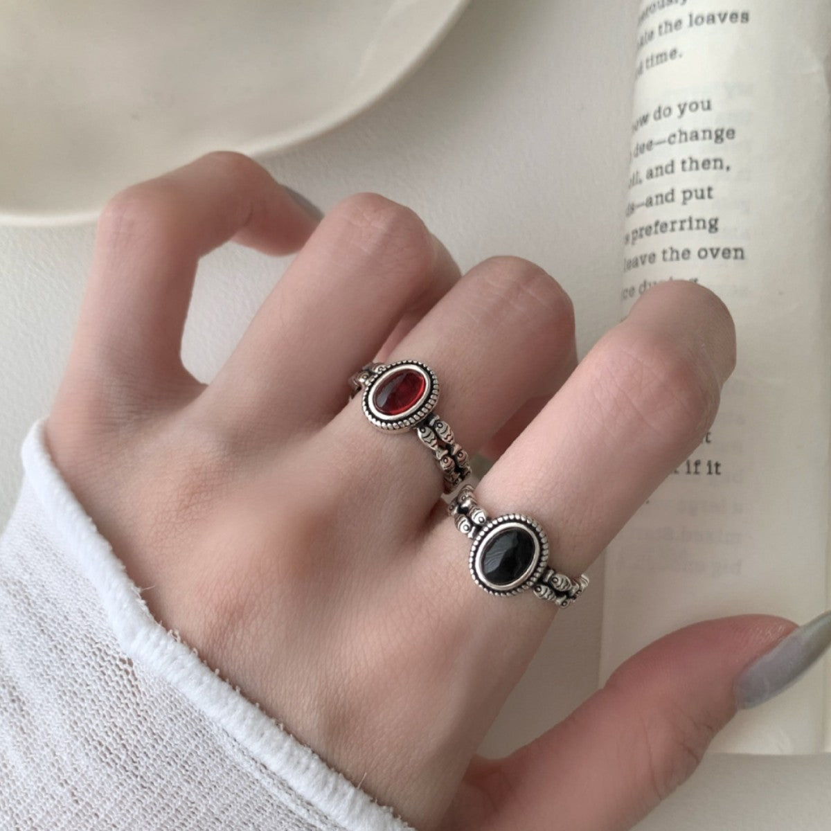 Women's Retro Yu Natural Gemstone Geometric Personalized Style Trendy Niche Ring