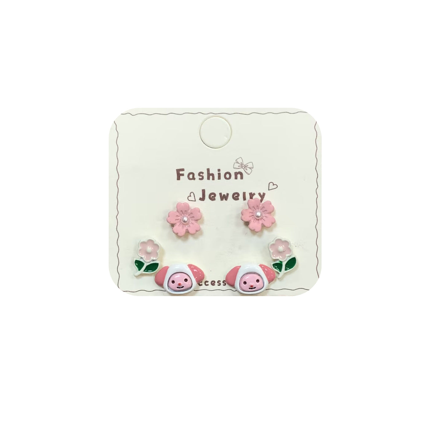 Women's Cartoon Cute Flowers Loves Cats Three-piece Stud Earrings