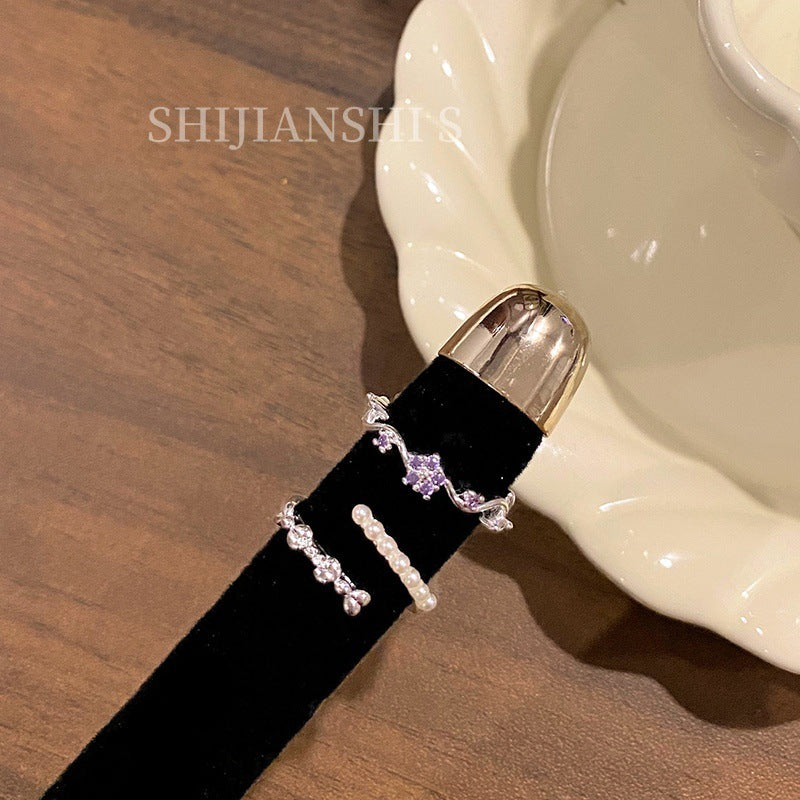 Purple Cherry Sier Room Milk White Cat's Eye Butterfly Tassel Ring