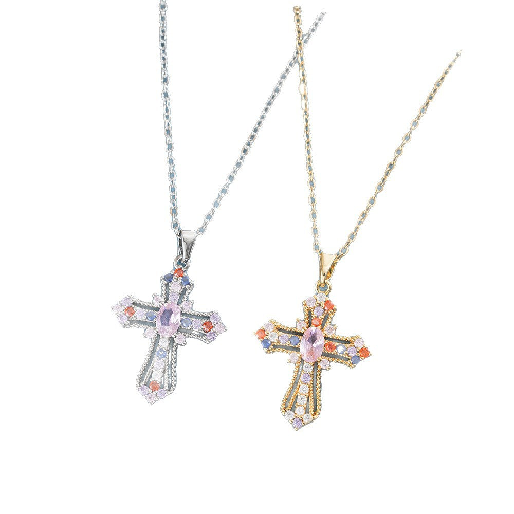 Cross Copper Micro Inlaid Zircon Niche Personality Design Necklace