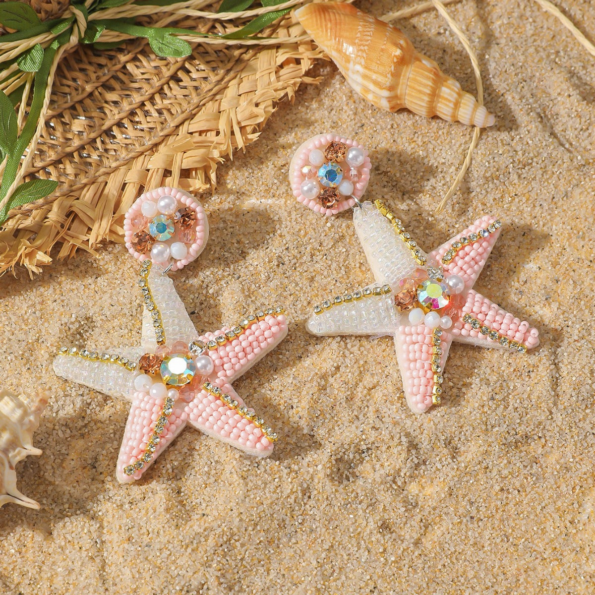 Vacation Style Beach Series Hand-woven Bead Shell Earrings