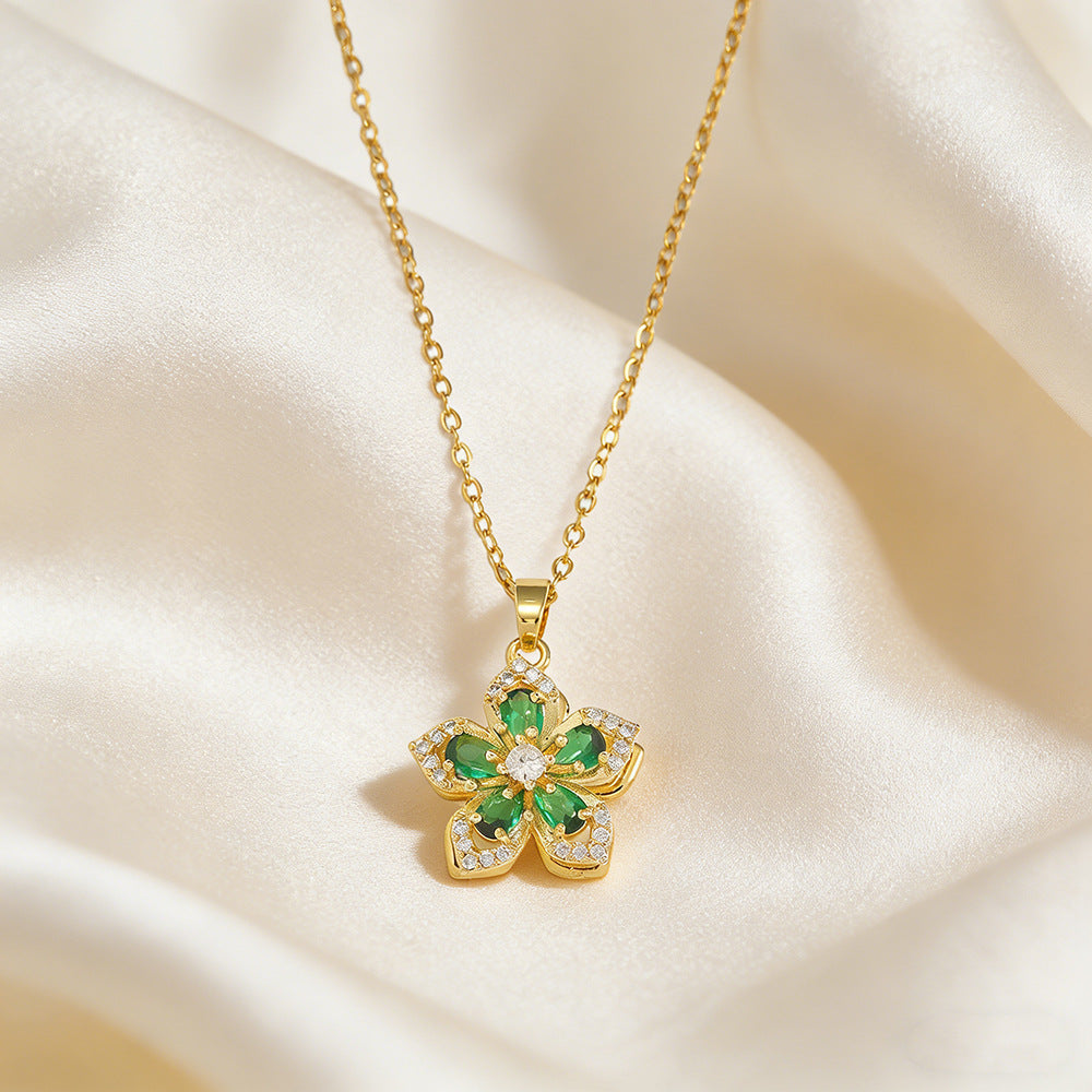 Women's Zircon Light Luxury High-grade Rotating Flower Fashion Titanium Steel Clavicle Necklaces