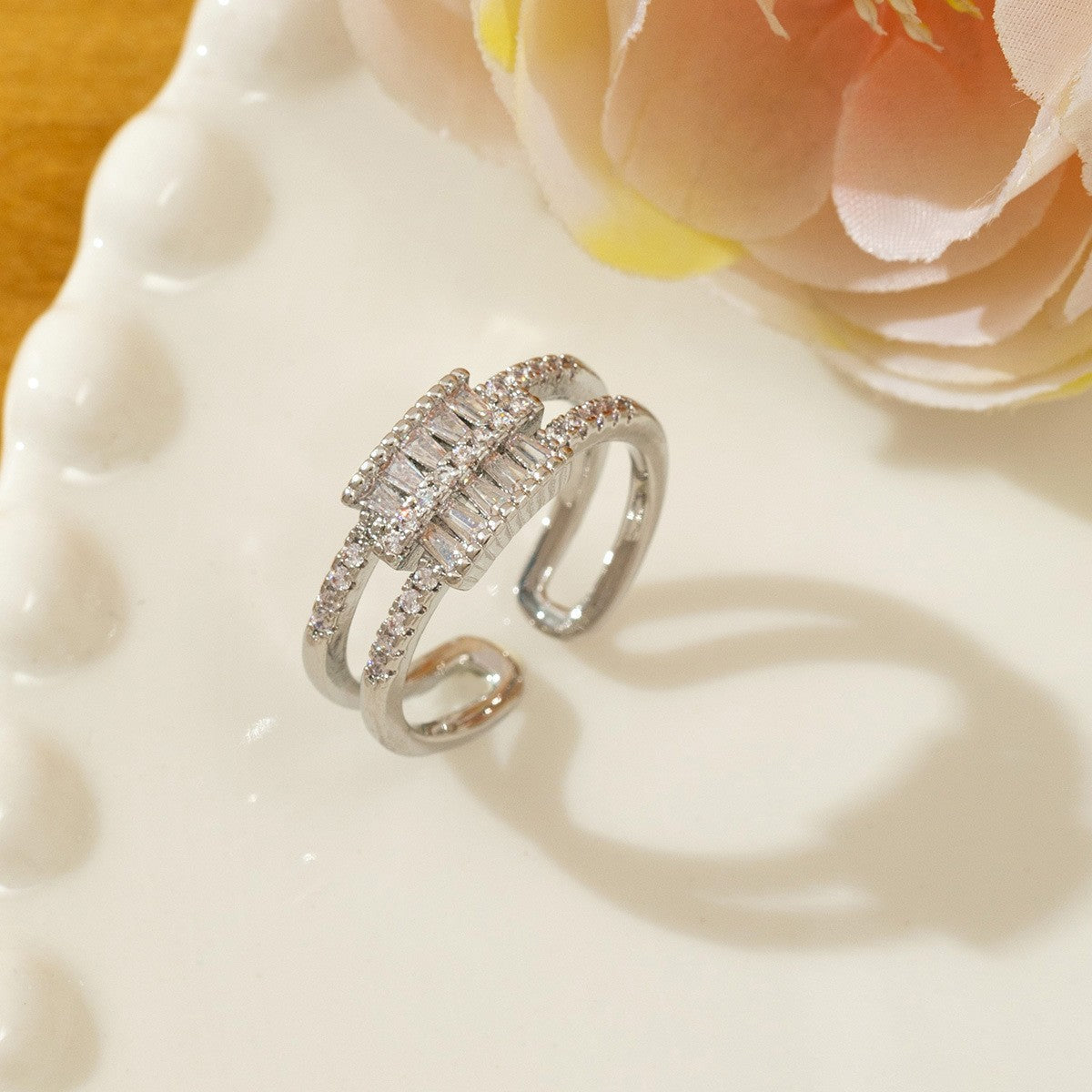 Temperament High Sense Loving Heart With Opening Adjustable Super Flash Ring