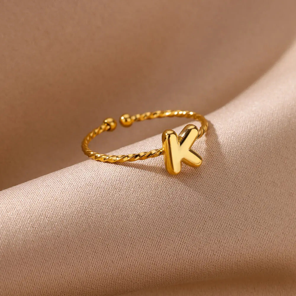 Stainless Steel Gold-plated English Letters Glossy Rings