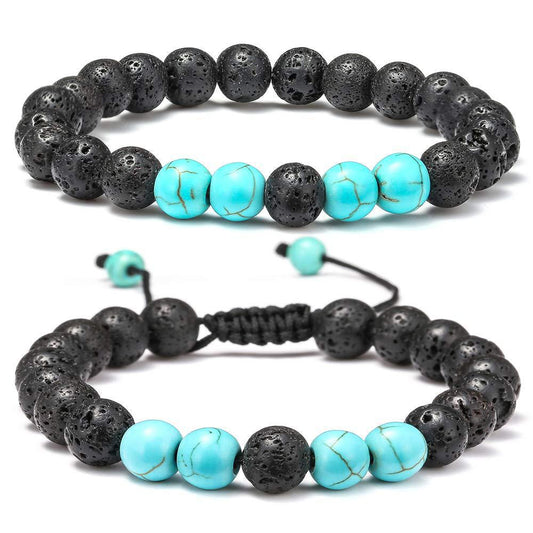 Turquoise Woven Lava Stone Adjustable Volcanic Bracelets