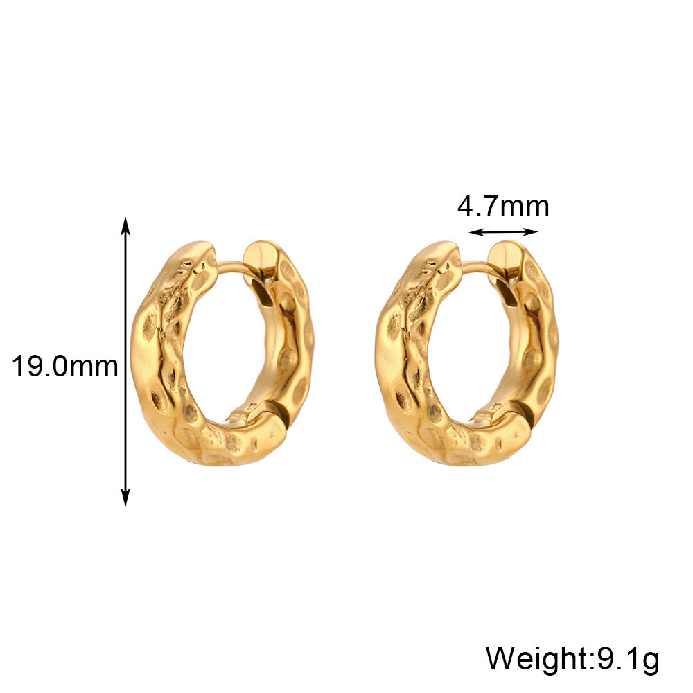 Light Luxury Ear Clip Hoop Stainless Steel Irregular Moon Surface Earrings
