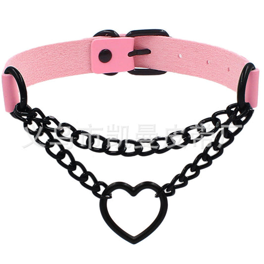 Black Chain Neckband Fashion Leather Love Heart Neck Collar