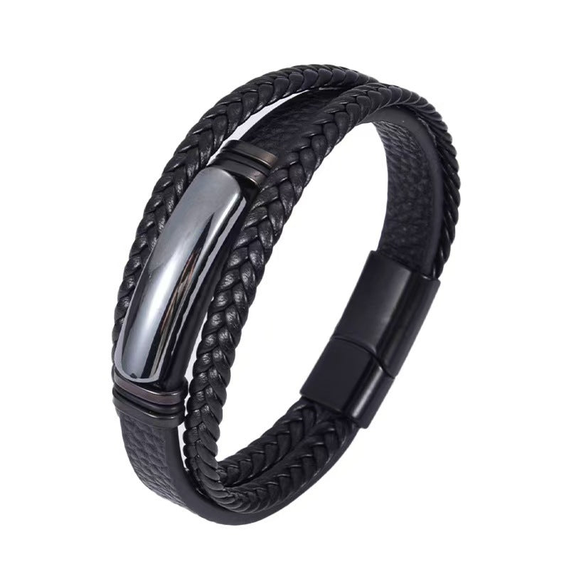 Men's Rope Leather Stone Magnetic Buckle Bracelets