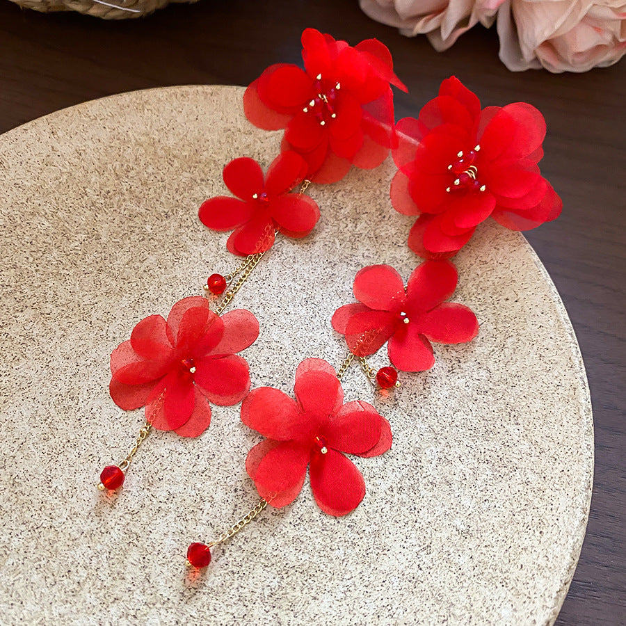 Women's Bead Flower Tassel Light Luxury High-grade Vacation Style Earrings