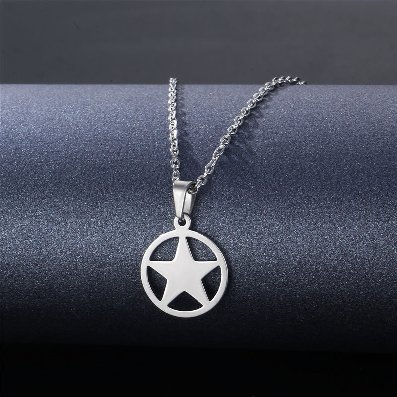 Stainless Steel Cut Hollow Geometry Tag Necklace