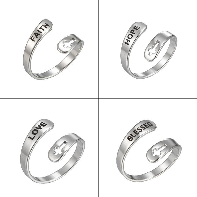 Women's Design Double Layer Letters Retro Hollow Cross Ring