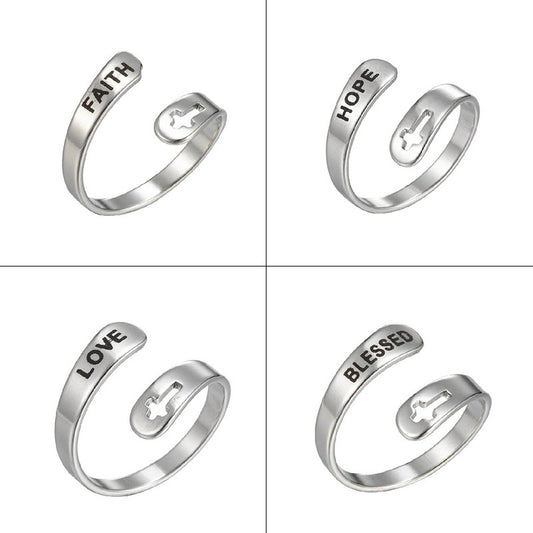 Women's Design Double Layer Letters Retro Hollow Cross Ring