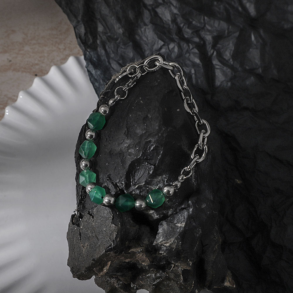 Surface Jade Safety Knot Mix Match Stitching Titanium Steel Retro Bracelet
