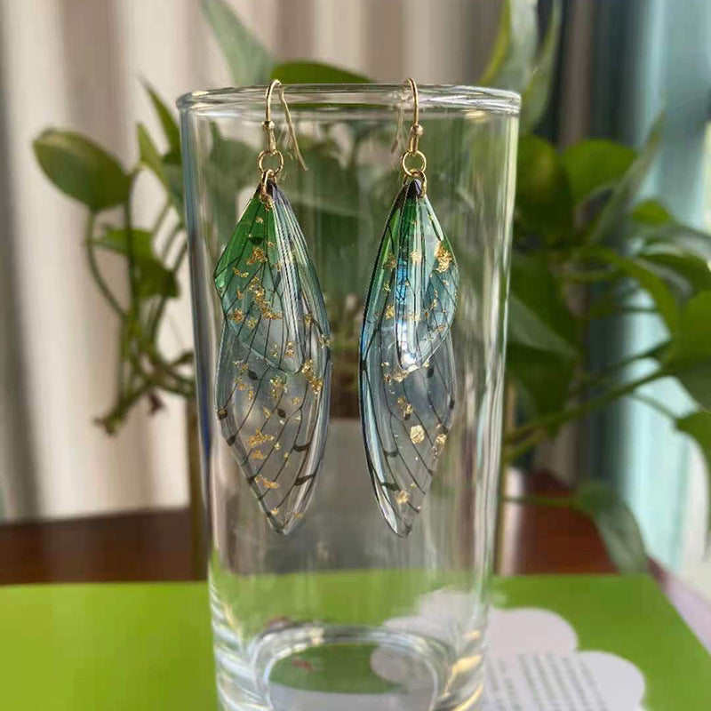 Women's Sier Cicada Wings Ear Hook Butterfly Temperamental Fairy Long Eardrop Earrings