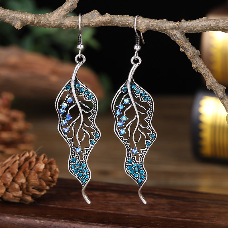 Women's Long Leaves Simple For Inlaid Color Earrings