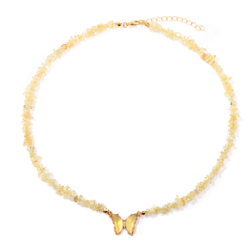 Women's Stone Gravel Beads Simple Butterfly Gem Necklaces
