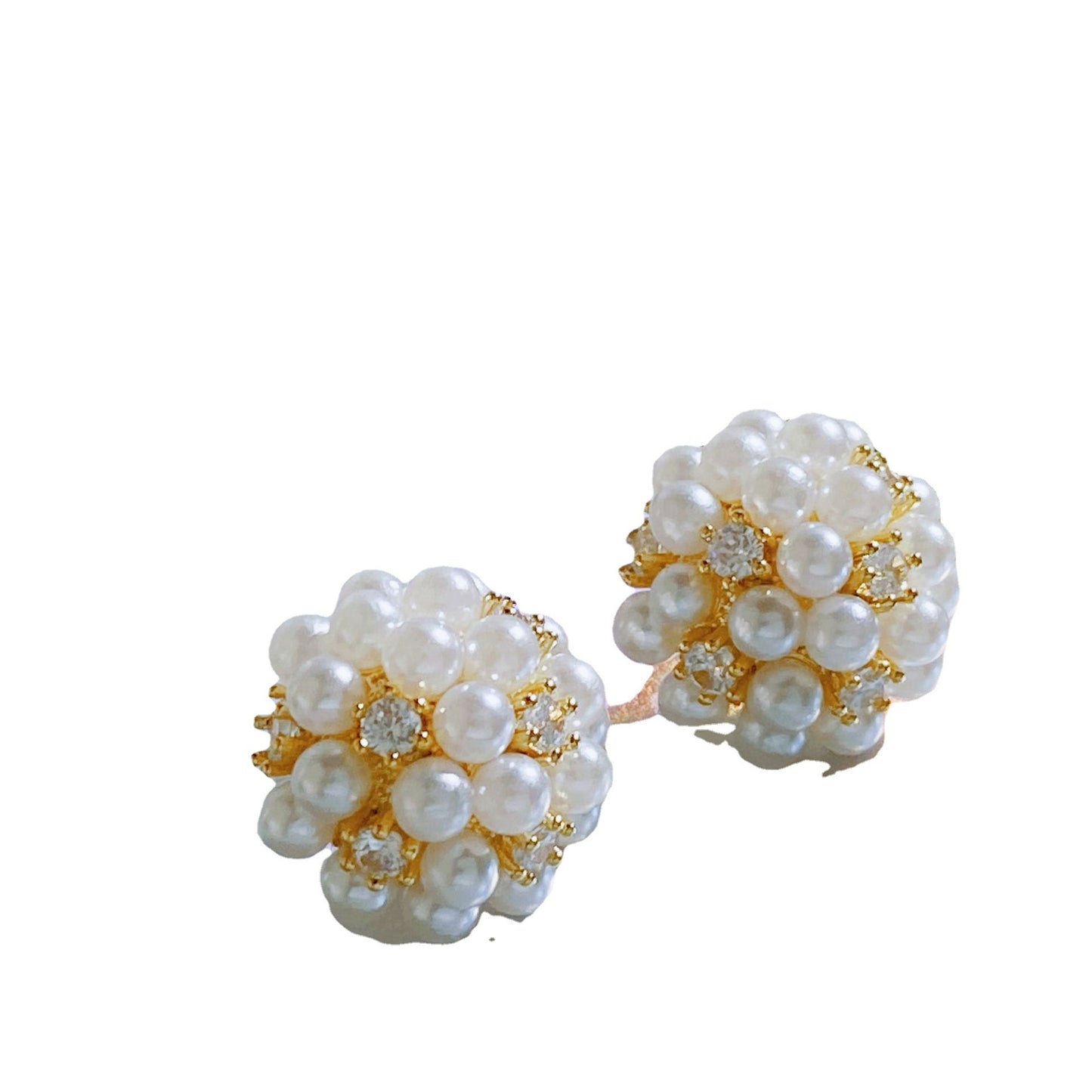 Bridal Bouquet Pearl Diamond Ball Ear Sier Needle Small Refined Rings