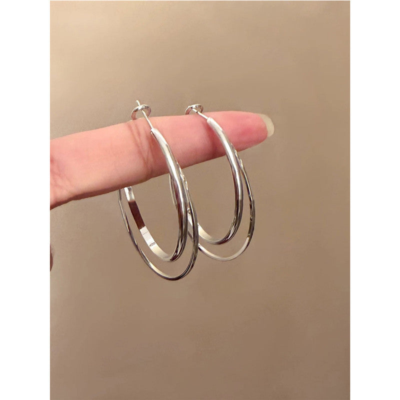Women's Metal Double Layer Hoop Light Luxury High-grade Temperament Big Ear Earrings