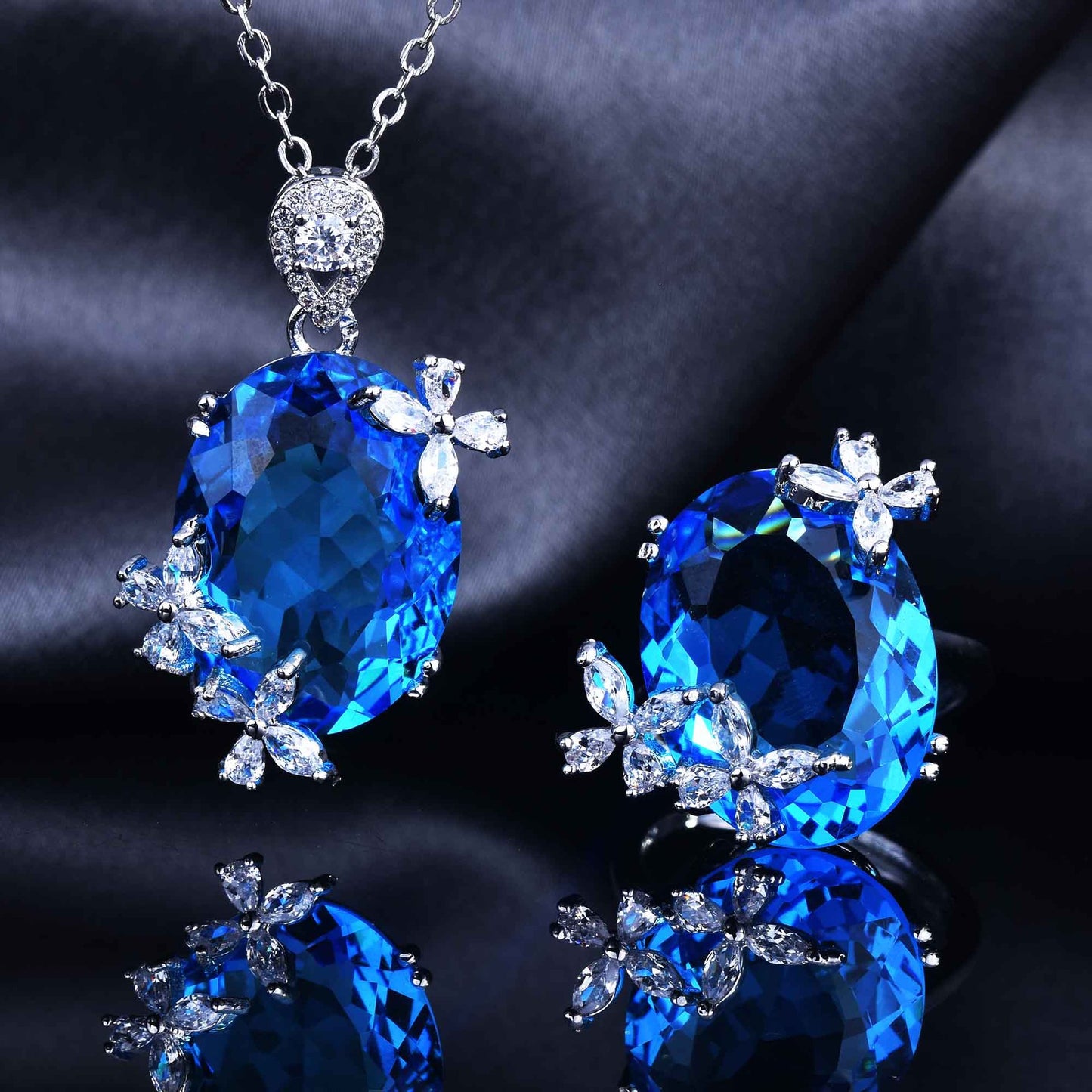 Super Fairy Butterfly Opening Candy Series Aquamarine Colored Jewelry Set